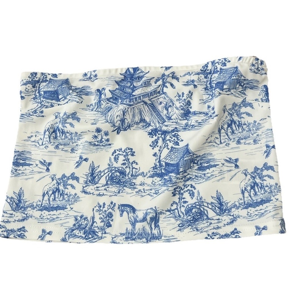 NWT Edikted Delft Print Strapless Bandeau White & Blue Tube Top Size M